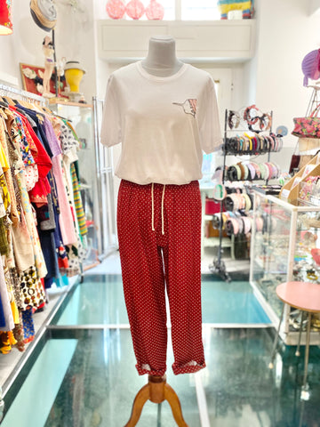 Pantaloni bordeaux pois
