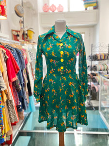Chemisier 70s verde a fiorellini