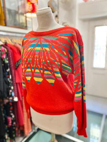 Maglione 80s rosso e arcobaleno