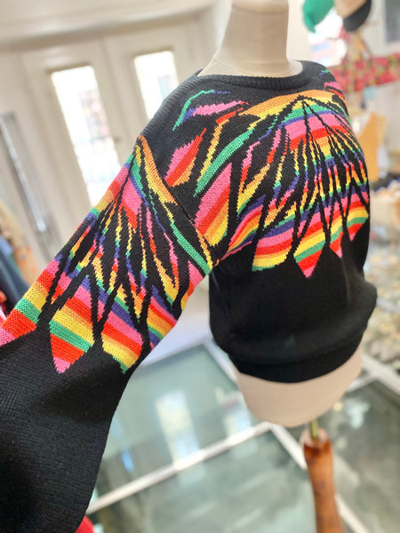 Maglione 80s nero e arcobaleno