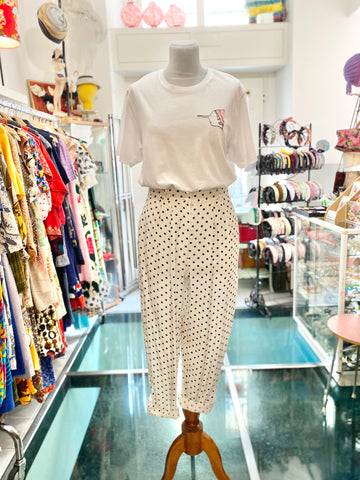 Pantaloni 80s bianco pois nero