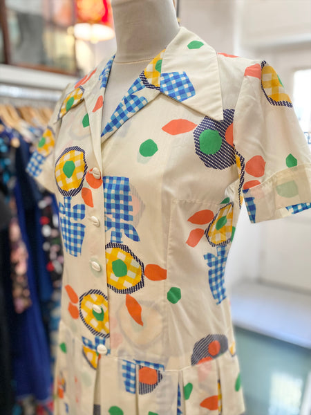 Abito 70s fiori a quadretti
