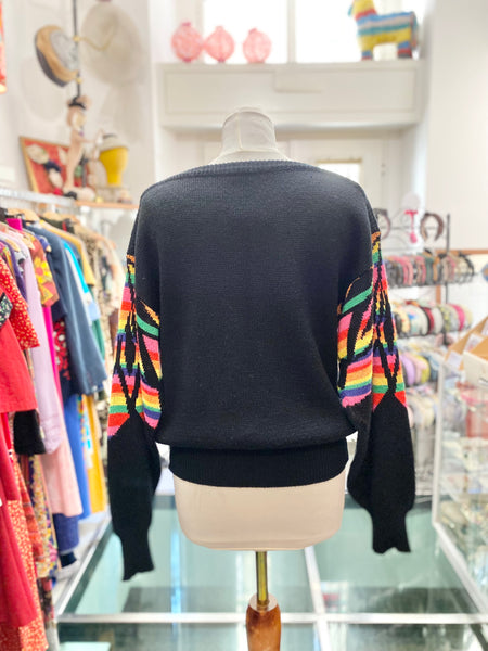 Maglione 80s nero e arcobaleno