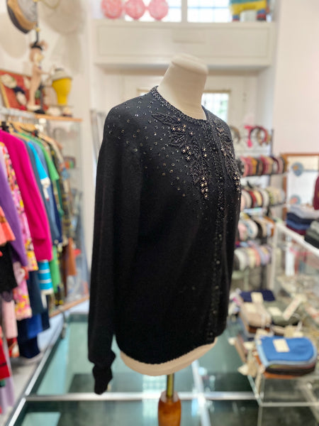 Cardigan nero ricamato