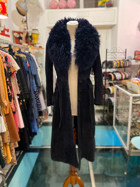 Cappotto 70s blu camoscio e montone