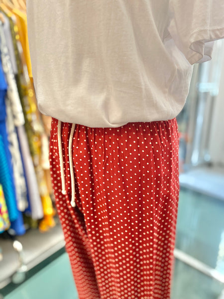 Pantaloni bordeaux pois