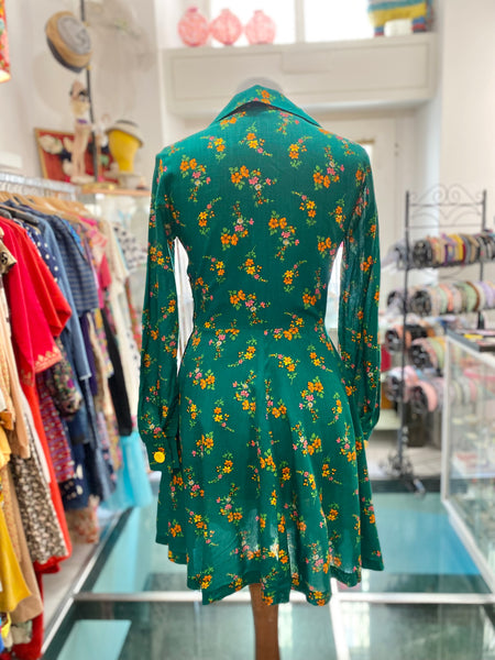 Chemisier 70s verde a fiorellini