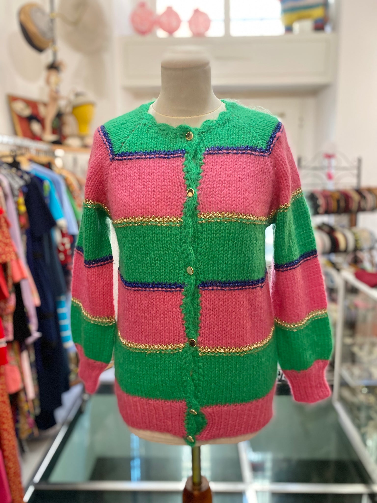 Cardigan fuxia verde