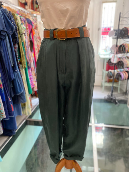 Pantaloni seta lavata verde bosco