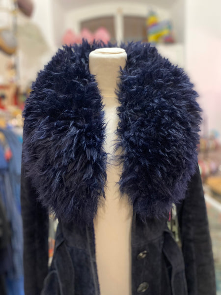 Cappotto 70s blu camoscio e montone