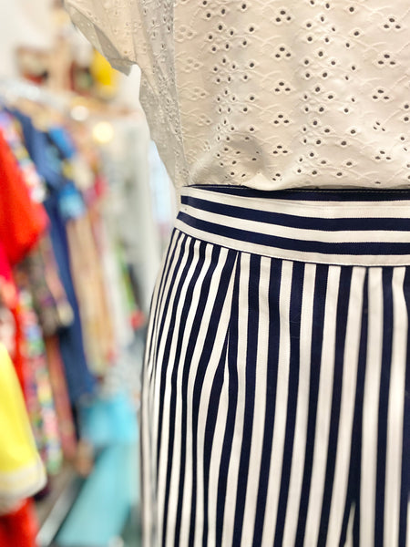 Pantaloni 80s righe bianco blu