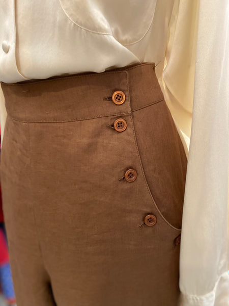 Pantaloni puro lino cioccolato