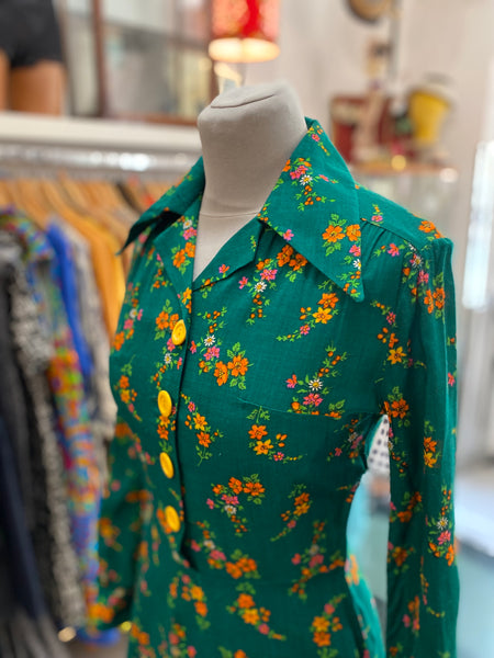 Chemisier 70s verde a fiorellini