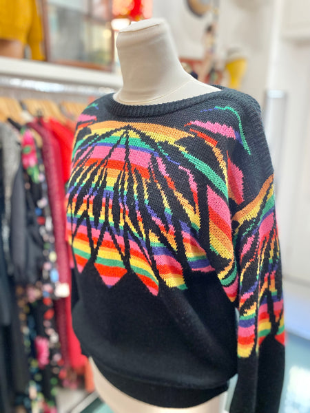 Maglione 80s nero e arcobaleno