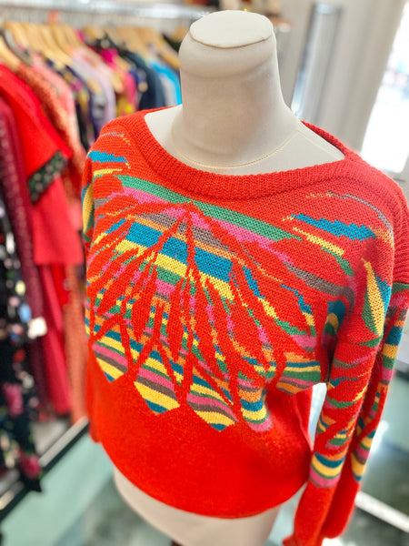 Maglione 80s rosso e arcobaleno