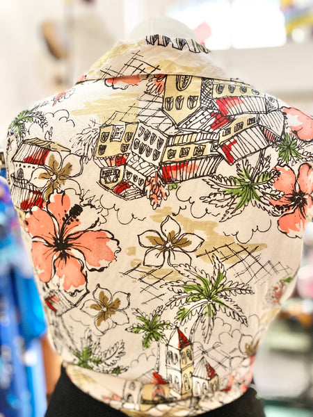 Camicia nodo fiori tropicali