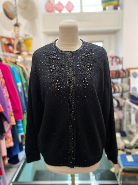 Cardigan nero ricamato