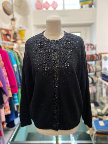 Cardigan nero ricamato