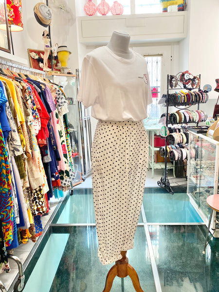Pantaloni 80s bianco pois nero