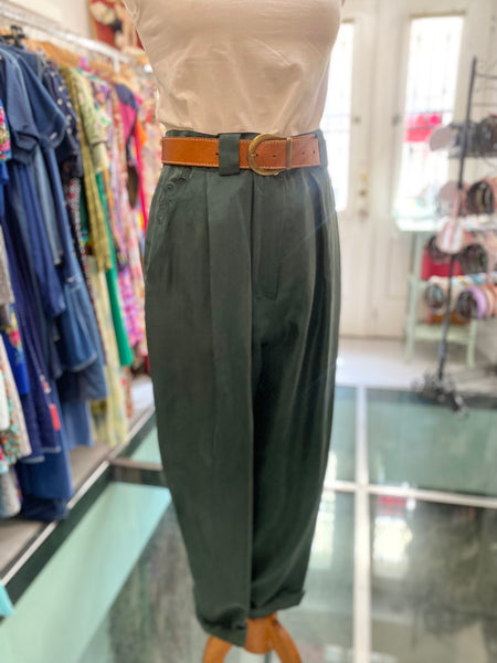 Pantaloni seta lavata verde bosco