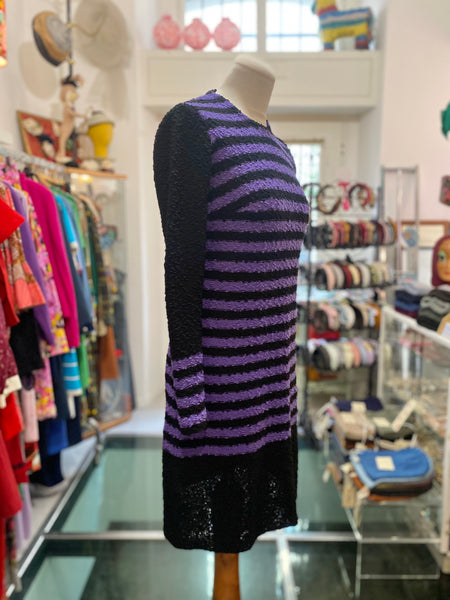 Abito 60s righe viola e nero