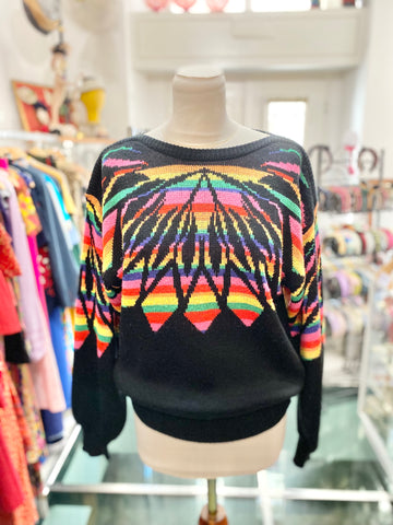 Maglione 80s nero e arcobaleno