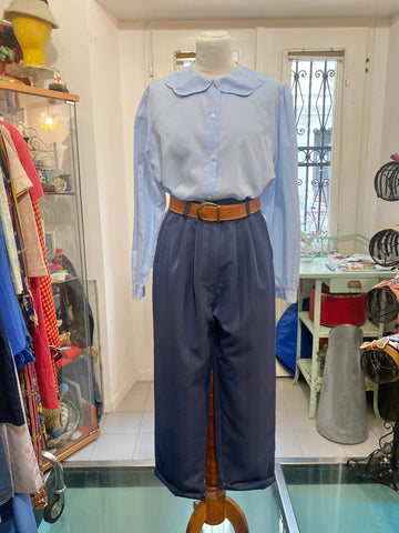 Pantaloni 80s blu rigato