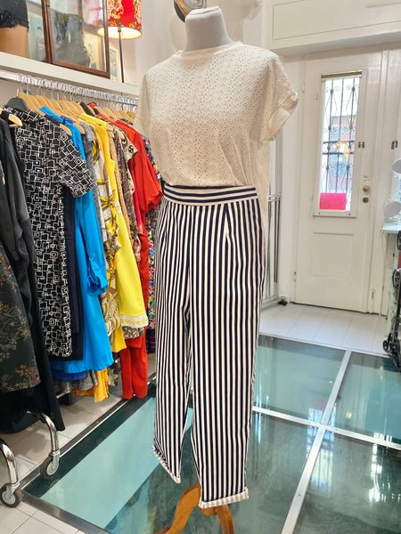 Pantaloni 80s righe bianco blu