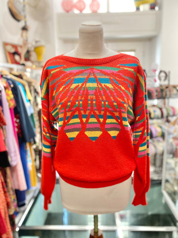 Maglione 80s rosso e arcobaleno