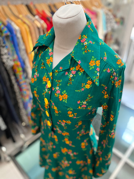 Chemisier 70s verde a fiorellini