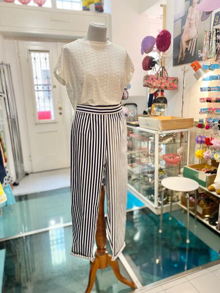 Pantaloni 80s righe bianco blu