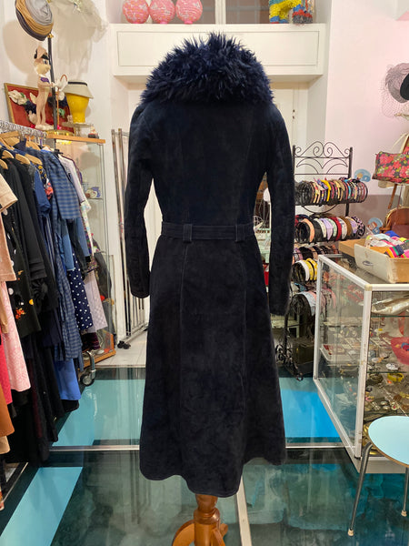 Cappotto 70s blu camoscio e montone