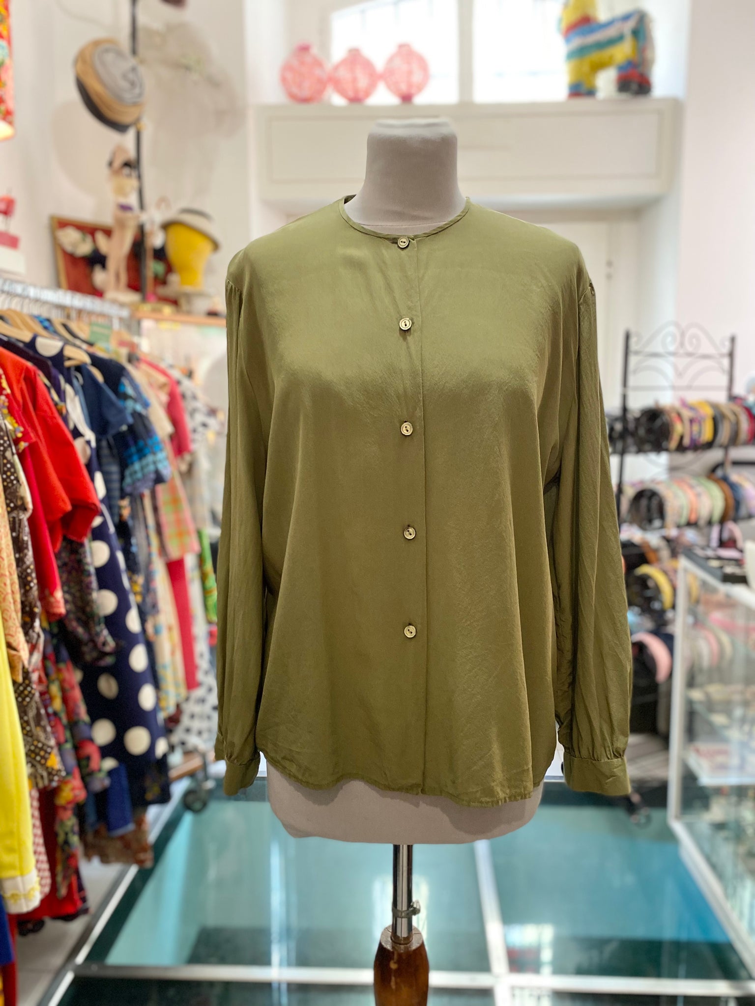 Camicia seta verde oliva