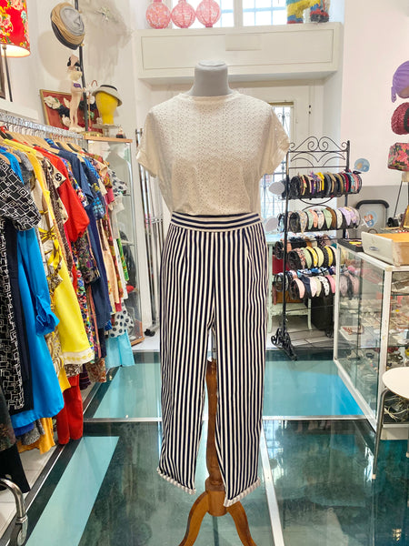 Pantaloni 80s righe bianco blu