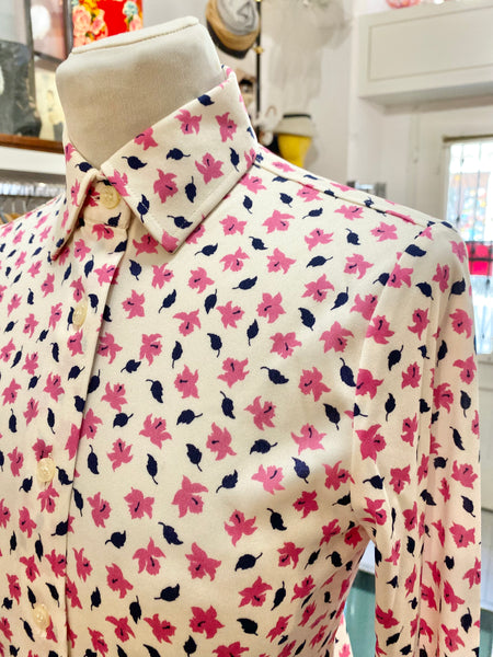 Camicia 70s foglioline fuxia